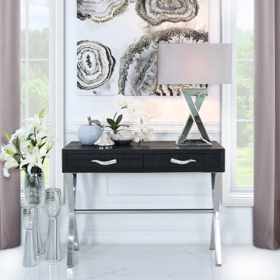 Cross Mirrored Table Lamp and Rectangle Grey Velvet Shade